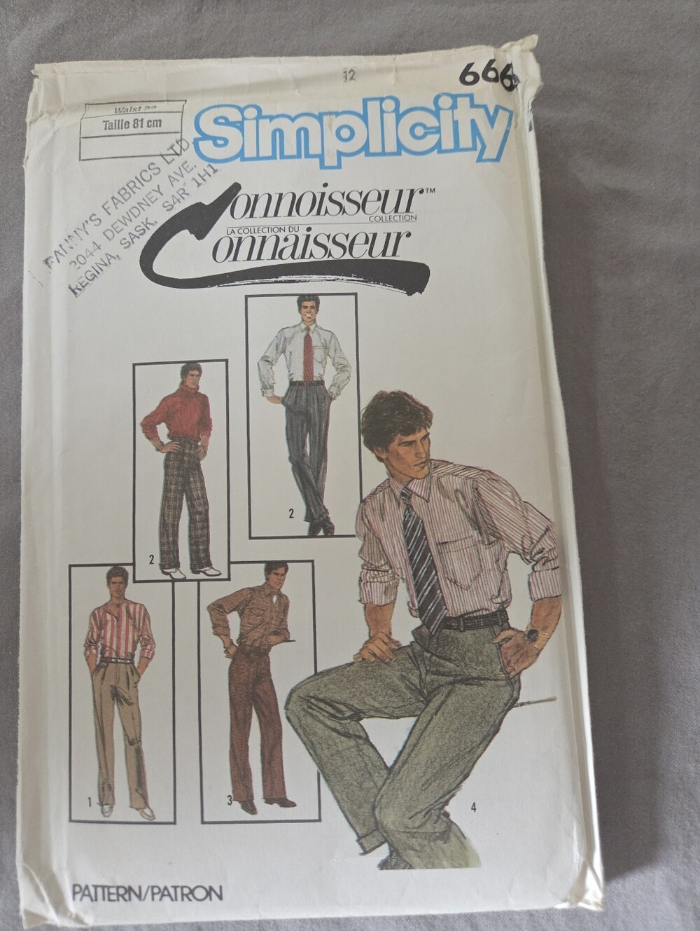Vintage Simplicity 6668 Connoisseur Collection Men's Pants Sewing Pattern Waist